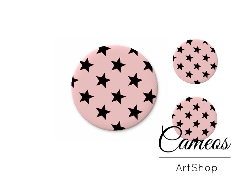 Glass cabochon set 1x25mm and 2x12mm or 1x20mm and 2x10mm, Stars- S1545 - Cameos Art Shop