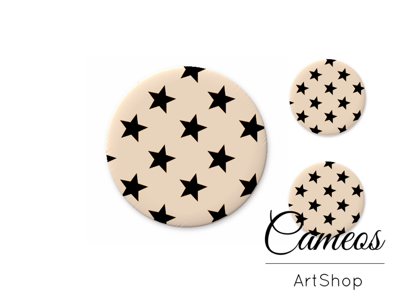 Glass cabochon set 1x25mm and 2x12mm or 1x20mm and 2x10mm, Stars- S1546 - Cameos Art Shop