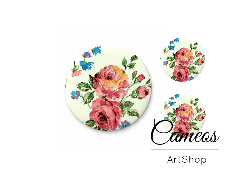 Glass cabochon set 1x25mm and 2x12mm or 1x20mm and 2x10mm, Rose- S1551 - Cameos Art Shop
