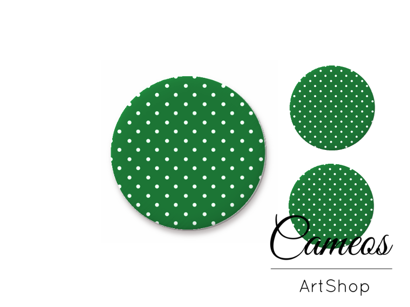 Glass cabochon set 1x25mm and 2x12mm or 1x20mm and 2x10mm, Green Dots- S1557 - Cameos Art Shop