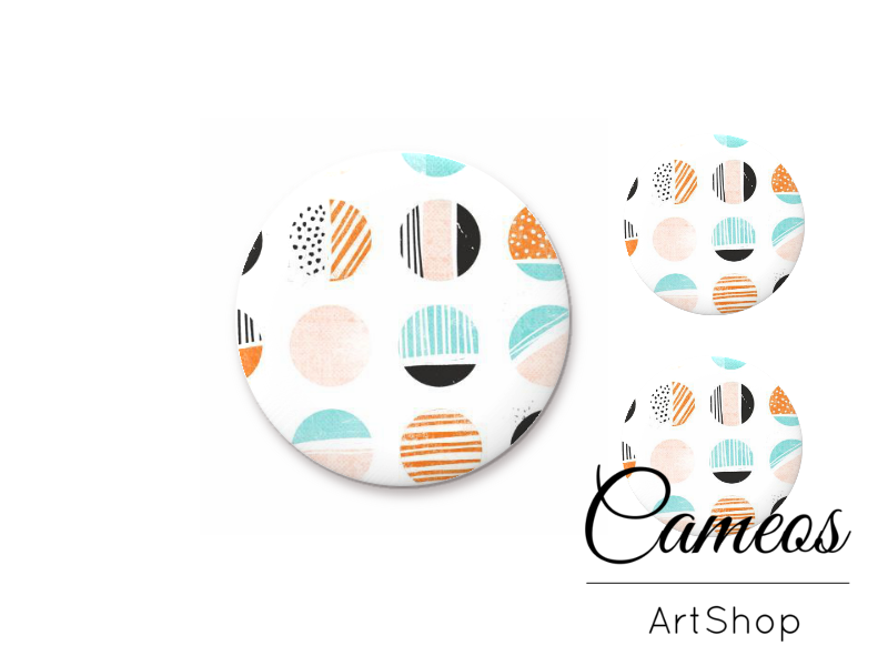 Glass cabochon set 1x25mm and 2x12mm or 1x20mm and 2x10mm, Retro- S1559 - Cameos Art Shop