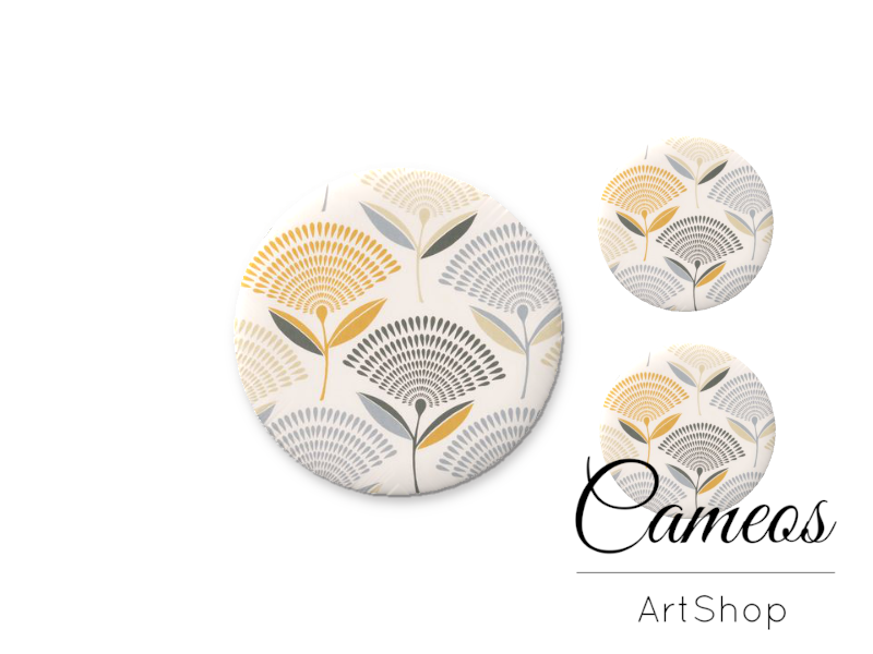 Glass dome cabochon set 1x25mm and 2x12mm or 1x20mm and 2x10mm, Flowers- S1566 - Cameos Art Shop
