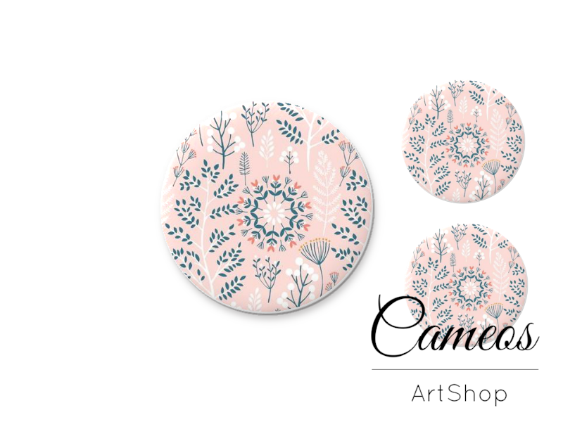 Glass dome cabochon set 1x25mm and 2x12mm or 1x20mm and 2x10mm, Flowers- S1569 - Cameos Art Shop