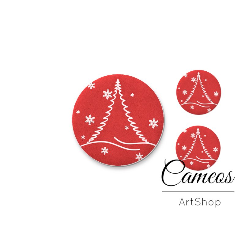 Glass dome cabochon set 1x25mm and 2x12mm or 1x20mm and 2x10mm, Christmas Motive- S1593 - Cameos Art Shop