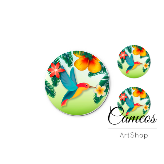Glass cabochon set 1x25mm and 2x12mm or 1x20mm and 2x10mm, Birds - S1618