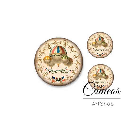 Glass cabochon set 1x25mm and 2x12mm or 1x20mm and 2x10mm, Vintage - S1619