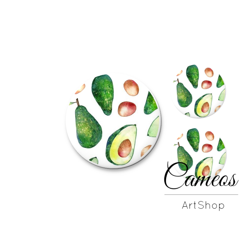 Glass cabochon set 1x25mm and 2x12mm or 1x20mm and 2x10mm, Avocado - S1620