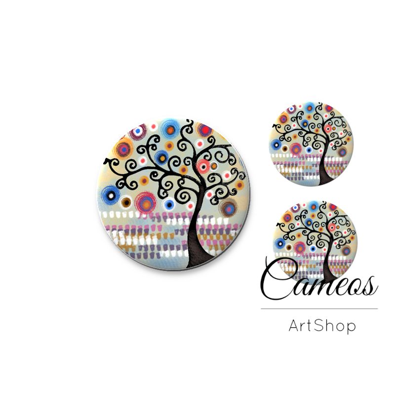 Glass cabochon set 1x25mm and 2x12mm or 1x20mm and 2x10mm, Trees - S1622