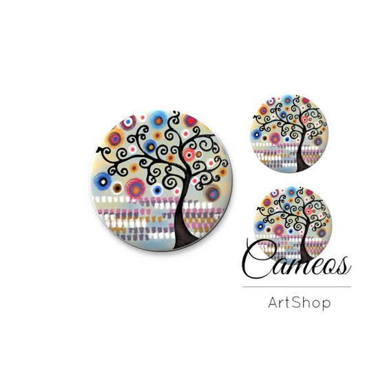 Glass cabochon set 1x25mm and 2x12mm or 1x20mm and 2x10mm, Trees - S1622