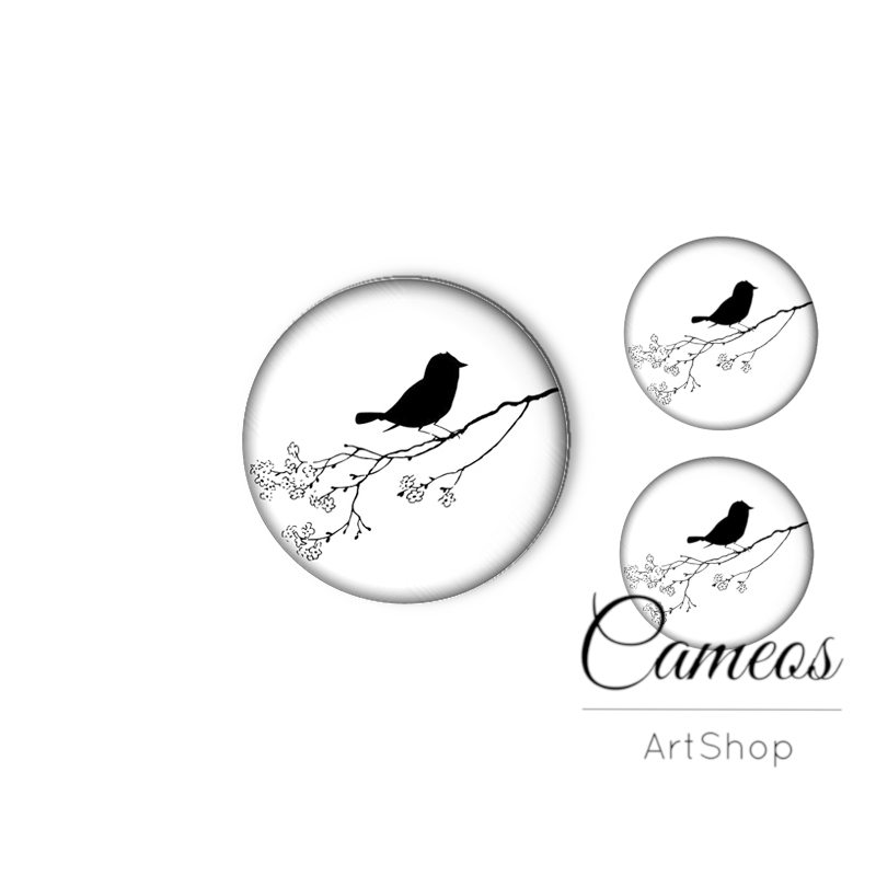 Glass cabochon set 1x25mm and 2x12mm or 1x20mm and 2x10mm, Birdsr - S1624