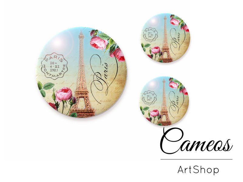 Glass cabochon set 1x25mm and 2x12mm or 1x20mm and 2x10mm, Eiffel tower- S163 - Cameos Art Shop