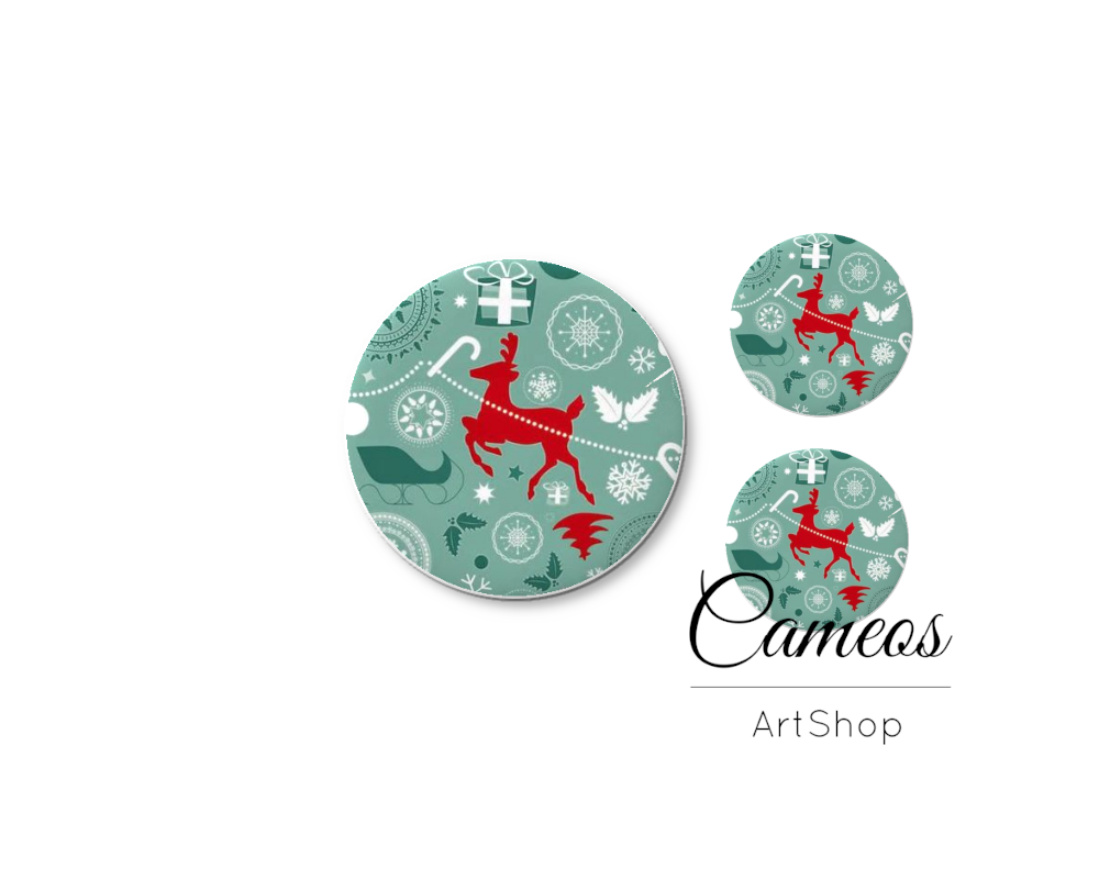 Glass cabochon set 1x25mm and 2x12mm or 1x20mm and 2x10mm, Rudolf- S1633