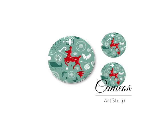 Glass cabochon set 1x25mm and 2x12mm or 1x20mm and 2x10mm, Rudolf- S1633