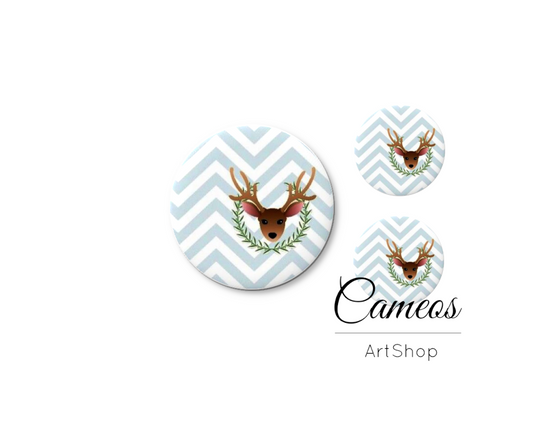 Glass cabochon set 1x25mm and 2x12mm or 1x20mm and 2x10mm, Rudolf- S1634