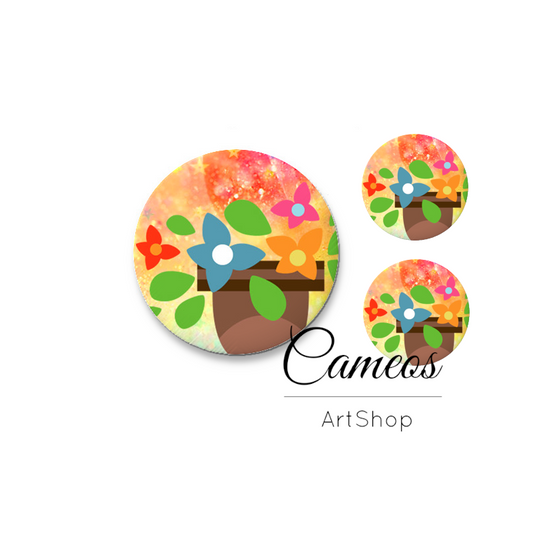 Glass cabochon set 1x25mm and 2x12mm or 1x20mm and 2x10mm, SpringFlowers, Glass Dome- S1637