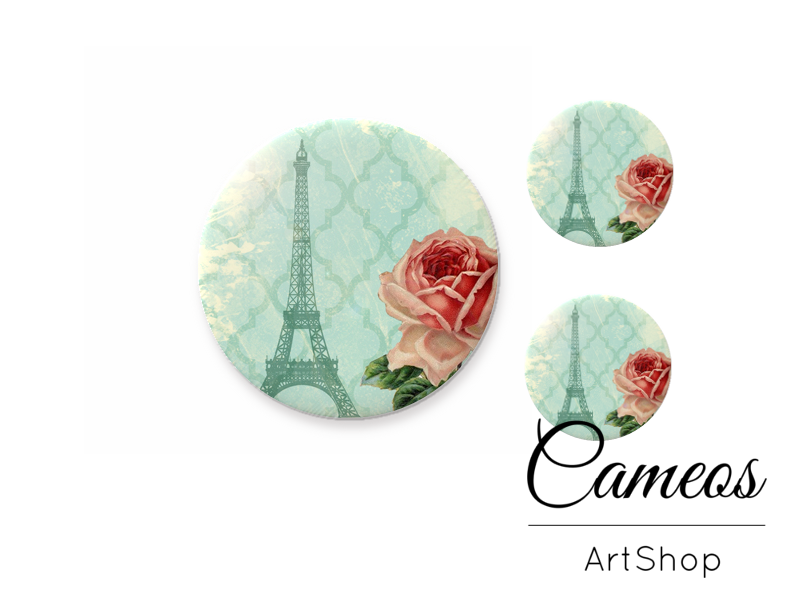 Glass dome cabochon set 1x25mm and 2x12mm or 1x20mm and 2x10mm, Vintage- S279