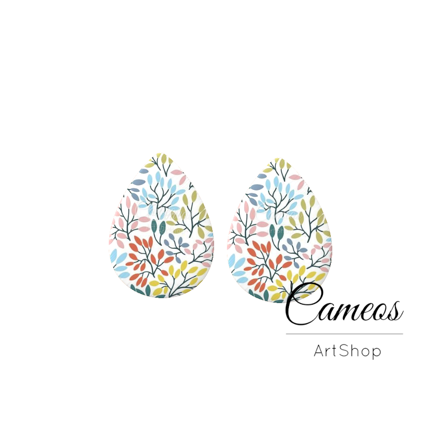 2 pcs Leaf, Handmade Teardrop Photo Glass Cabochon, Glass Dome Cabochons, 18x25mm Leaves Pattern Cabochon Resin Charm- T01