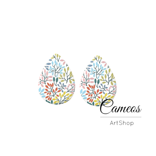 2 pcs Leaf, Handmade Teardrop Photo Glass Cabochon, Glass Dome Cabochons, 18x25mm Leaves Pattern Cabochon Resin Charm- T01