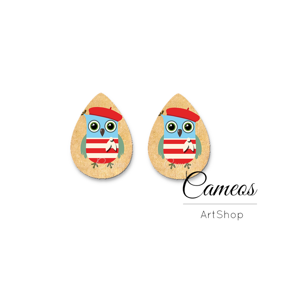 2 pcs Owl, Handmade Oval or Teardrop Photo Glass Cabochon, Oval Glass Dome Cabochons, 18x25mm Animal Pattern Cabochon Resin Charm- T02