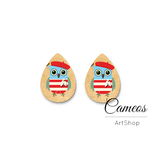 2 pcs Owl, Handmade Oval or Teardrop Photo Glass Cabochon, Oval Glass Dome Cabochons, 18x25mm Animal Pattern Cabochon Resin Charm- T02