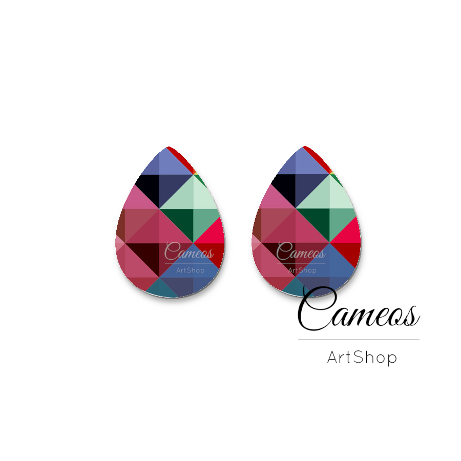 2 pcs Triangles, Handmade Teardrop Photo Glass Cabochon, Glass Dome Cabochons, 18x25mm Geometric Pattern Cabochon Resin Charm- T03