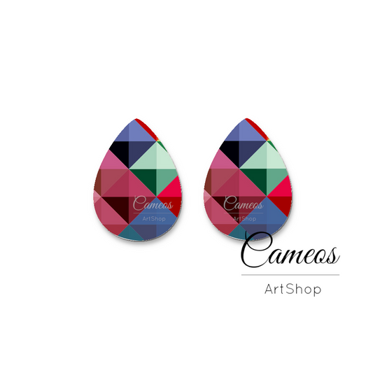 2 pcs Triangles, Handmade Teardrop Photo Glass Cabochon, Glass Dome Cabochons, 18x25mm Geometric Pattern Cabochon Resin Charm- T03