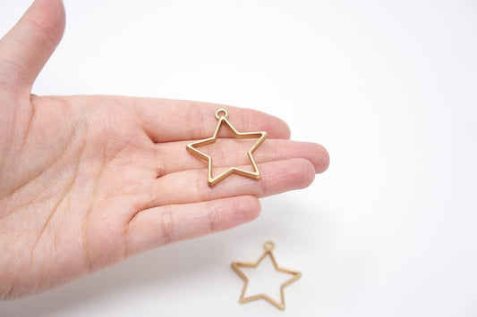 3 pcs 35mm Gold Stars Charms, Open Back Bezels, Large Matte Gold Pendants
