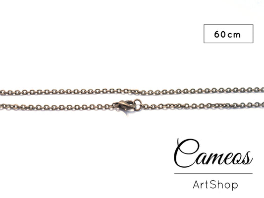 Link chain necklace, 60cm long, antique bronze, 3x2x0,6mm 5 piece - Cameos Art Shop