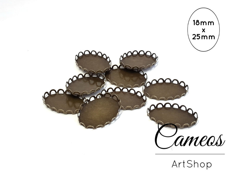 Oval Pendant Trays Antique Bronze for 18x25mm Cabochons 20 pieces - Cameos Art Shop