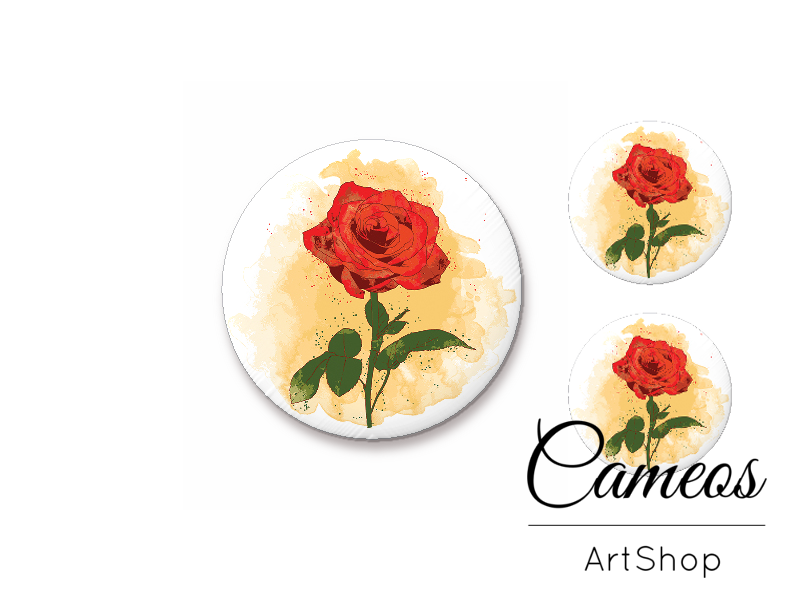 Glass cabochon set 1x25mm and 2x12mm or 1x20mm and 2x10mm, Flowers- S1396 - Cameos Art Shop