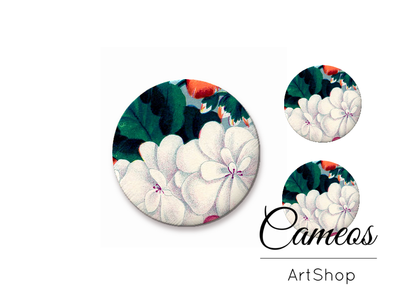 Glass cabochon set 1x25mm and 2x12mm or 1x20mm and 2x10mm, Vintage Floral- S1398 - Cameos Art Shop
