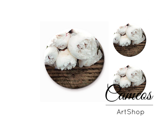 Glass cabochon set 1x25mm and 2x12mm or 1x20mm and 2x10mm, Flowers- S1427 - Cameos Art Shop