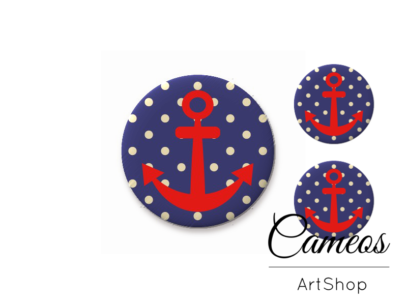 Glass cabochon set 1x25mm and 2x12mm or 1x20mm and 2x10mm, Anchor - S1454 - Cameos Art Shop