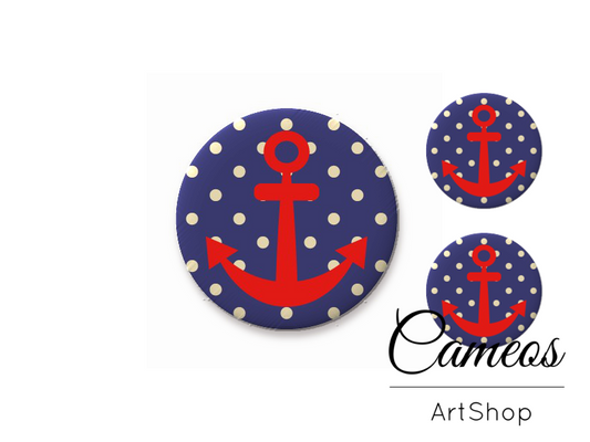 Glass cabochon set 1x25mm and 2x12mm or 1x20mm and 2x10mm, Anchor - S1454 - Cameos Art Shop