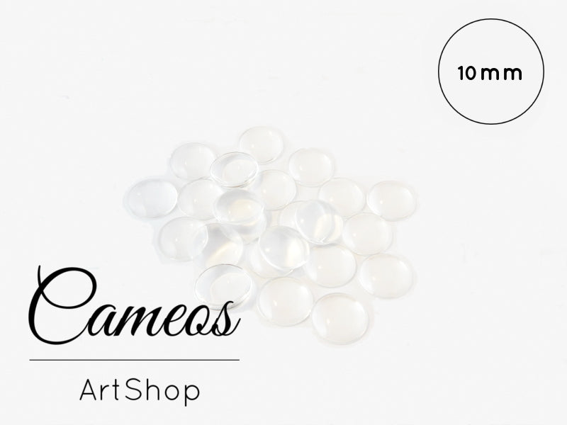 50 pieces clear round glass dome cabochons 10mm - Cameos Art Shop