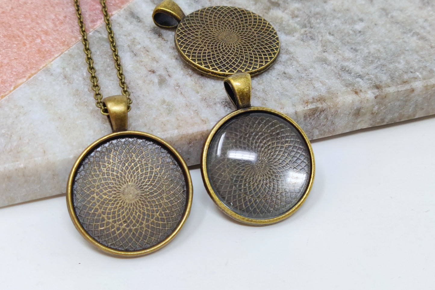 25mm Round Bezel Pendant Trays for DIY Picture Necklace Pendant, 5 pieces