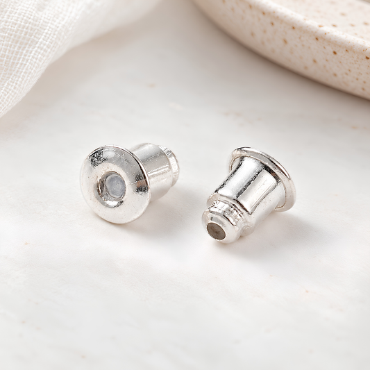 50 pcs Silver Tone Earring Backs – Brass Ear Nuts, 6mm