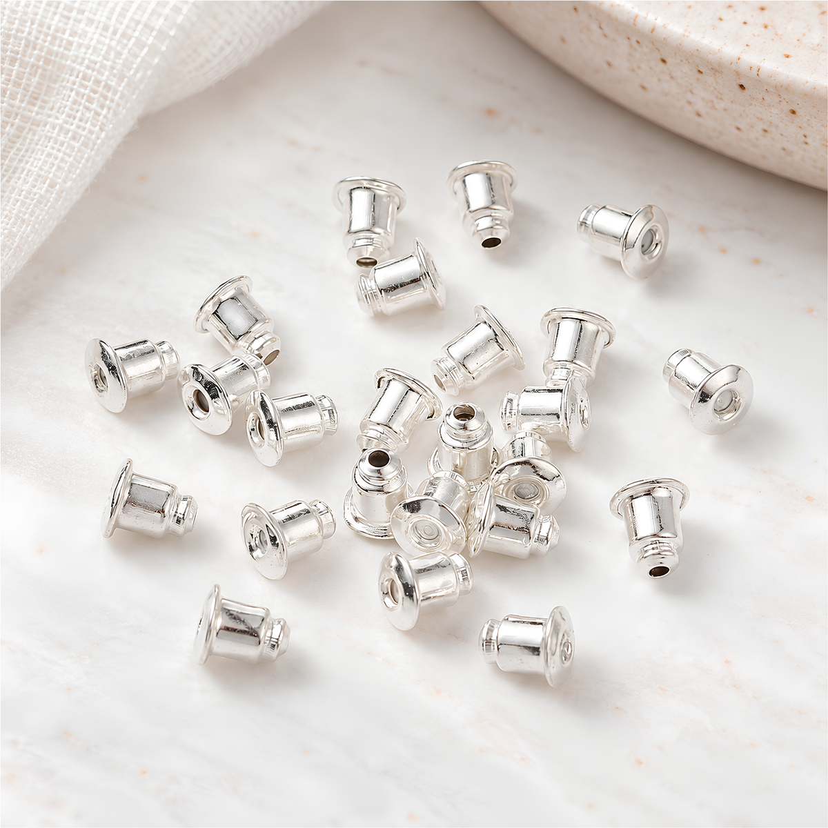 50 pcs Silver Tone Earring Backs – Brass Ear Nuts, 6mm