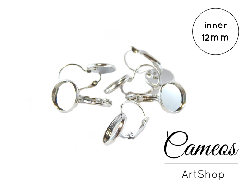 Earring Hook tray Silver for 12mm Cabochons 10 pieces - Cameos Art Shop