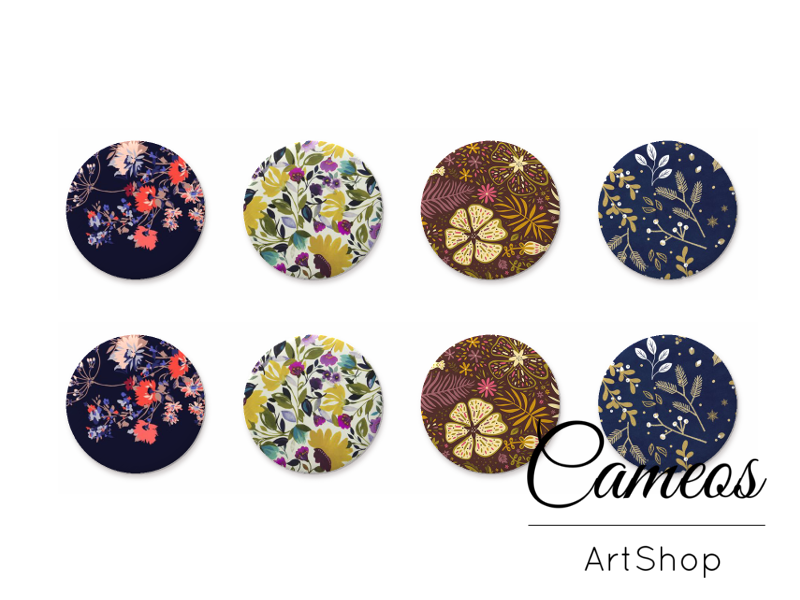 8 pieces round glass cabochons 8mm up to 18mm, Floral Motive- C1131 - Cameos Art Shop