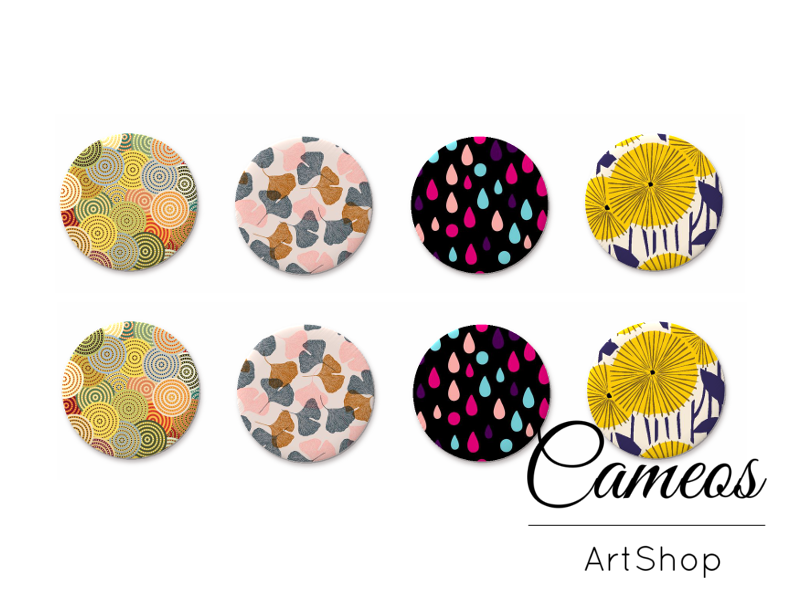 8 pieces round glass cabochons 8mm up to 18mm, Flowers Motive- C1137 - Cameos Art Shop