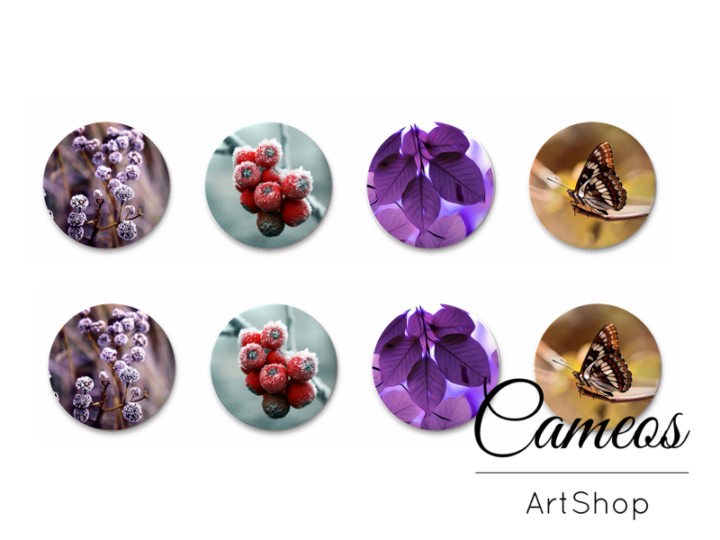 8 pieces round glass cabochons 8mm up to 18mm, Flowers Motive- C1541 - Cameos Art Shop