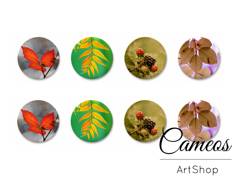 8 pieces round glass cabochons 8mm up to 18mm, Autumn Motive- C1542 - Cameos Art Shop