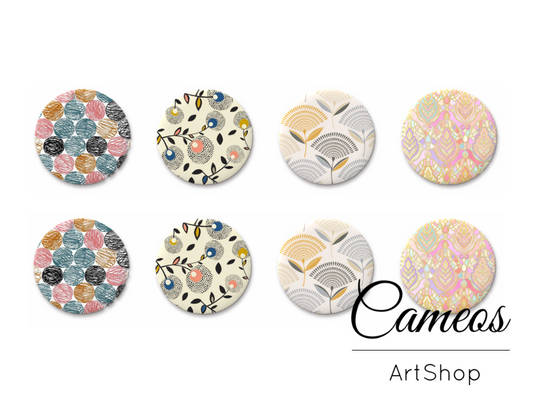 8 pieces round glass cabochons 8mm up to 18mm, Retro Motive- C1546 - Cameos Art Shop