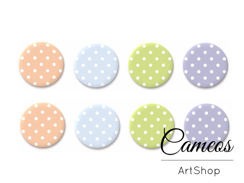 8 pieces round glass dome cabochons 8mm up to 18mm, Pastel Dots Motive- C1563 - Cameos Art Shop