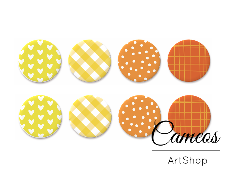 8 pieces round glass dome cabochons 8mm up to 18mm, Retro Motive- C1572 - Cameos Art Shop