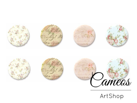 8 pieces round glass dome cabochons 8mm up to 18mm, Flowers Motive- C1579 - Cameos Art Shop