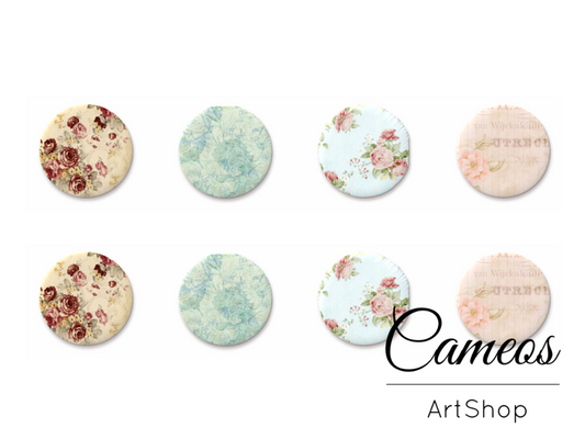 8 pieces round glass dome cabochons 8mm up to 18mm, Flowers Motive- C1581 - Cameos Art Shop