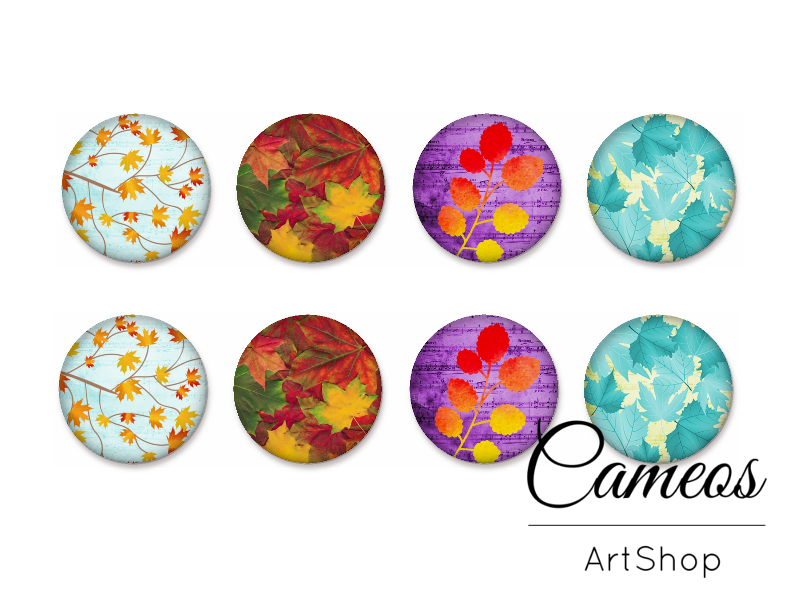 8 pieces round glass dome cabochons 8mm up to 18mm, Tree Motive- C1593 - Cameos Art Shop