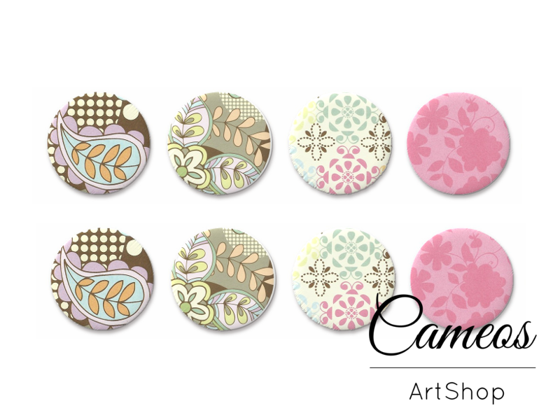 8 pieces round glass dome cabochons 8mm up to 18mm, Abstract Motive- C1594 - Cameos Art Shop